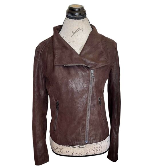 Neo Leather Uniqlo Womens Jacket Sz Large Brown Zipper Lined Pockets Fall Autumn - Picture 1 of 16